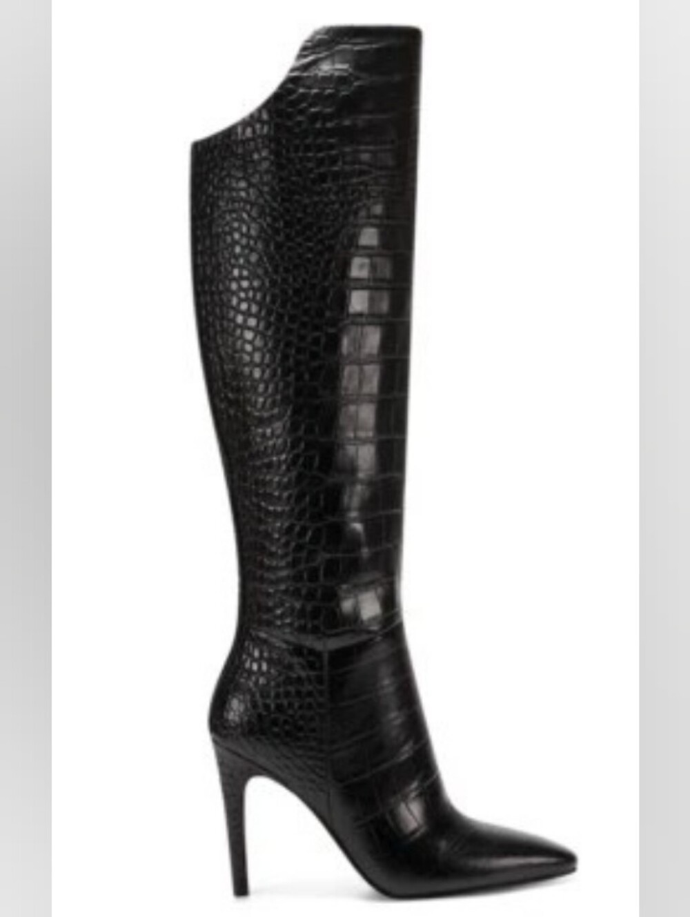 Vince Camuto Black Croc-Embossed Knee-High Stiletto Boot